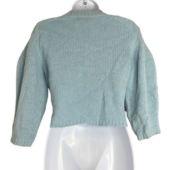 Tibi Blue Cropped Crewneck Sweater Alpaca Wool Blend Long Sleeve Soft XS Preppy - Picture 2 of 8